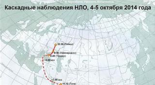 Каскадные наблюдения НЛО 4–5 октября 2014 года