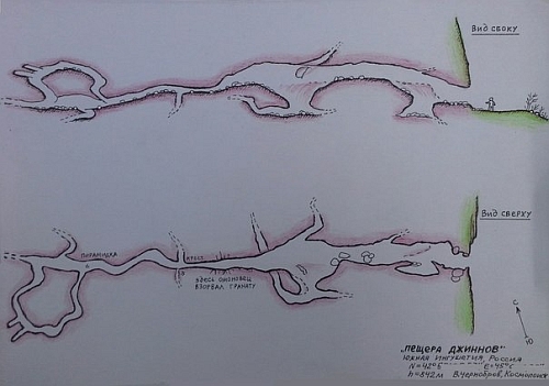 Карта пещеры, составленная по результатам ее обследования.
