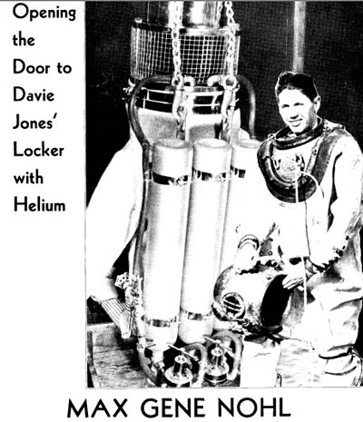 Макс Нолл и его подводное снаряжение (из рекламного буклета 1938 года).