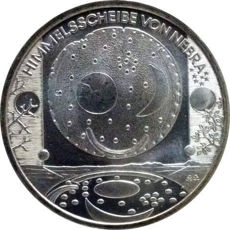 Обратная сторона монеты в 10 евро. На ней диск назван "небесным", а не "звездным" (Himmelsscheibe).